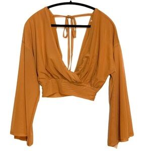 Free People Deep V Crop Blouse Mustard Size XSmall